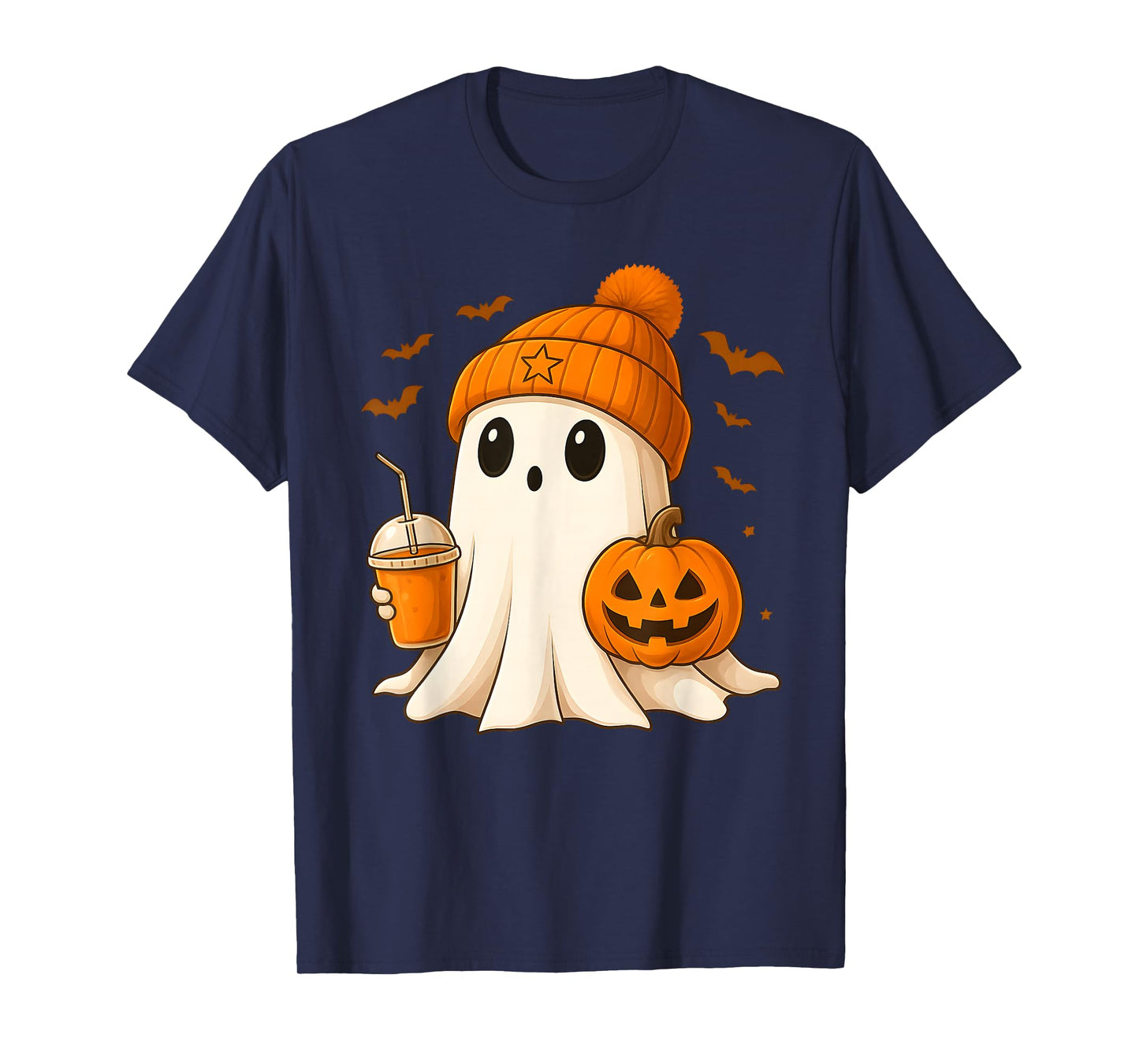 Halloween Cute Ghost Drink Pumpkin Men Women Halloween Ghost T-Shirt