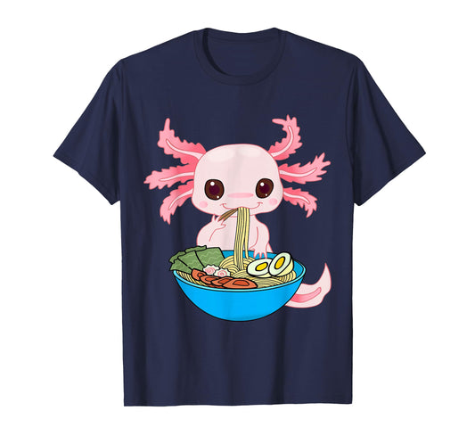 Kawaii Axolotl Eating Ramen Noodles Anime Kids Girls Teens T-Shirt Small