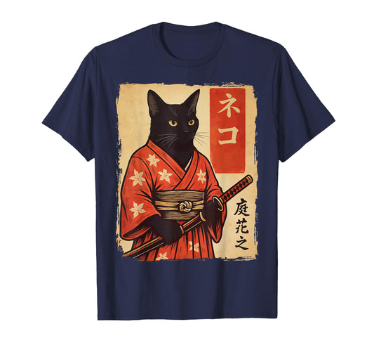 Cat Samurai Vintage Japanese Warrior T-Shirt