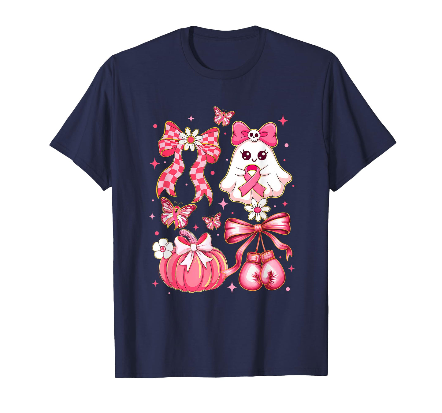 Breast Cancer Ghost Coquette Pink Ribbon Halloween Pumpkin T-Shirt