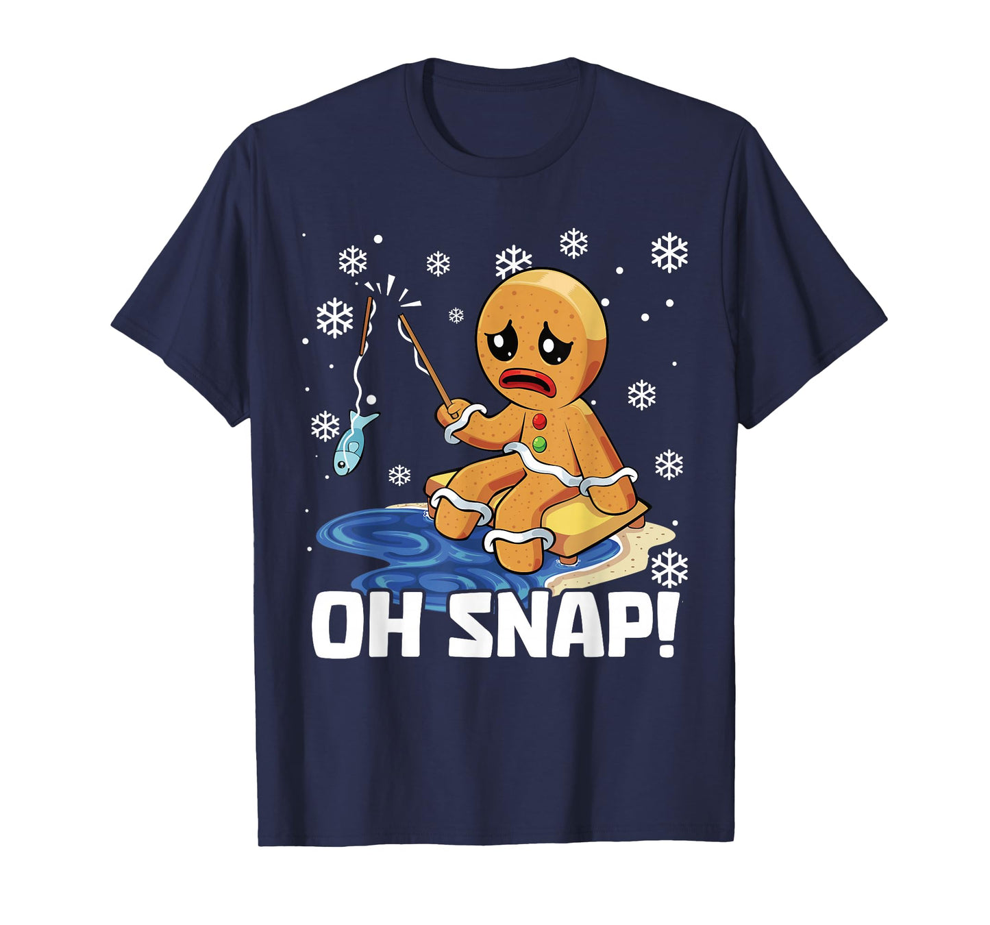 Christmas Gingerbread Man Oh Snap Ice Fishing T-Shirt