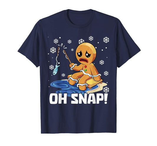 Christmas Gingerbread Man Oh Snap Ice Fishing T-Shirt