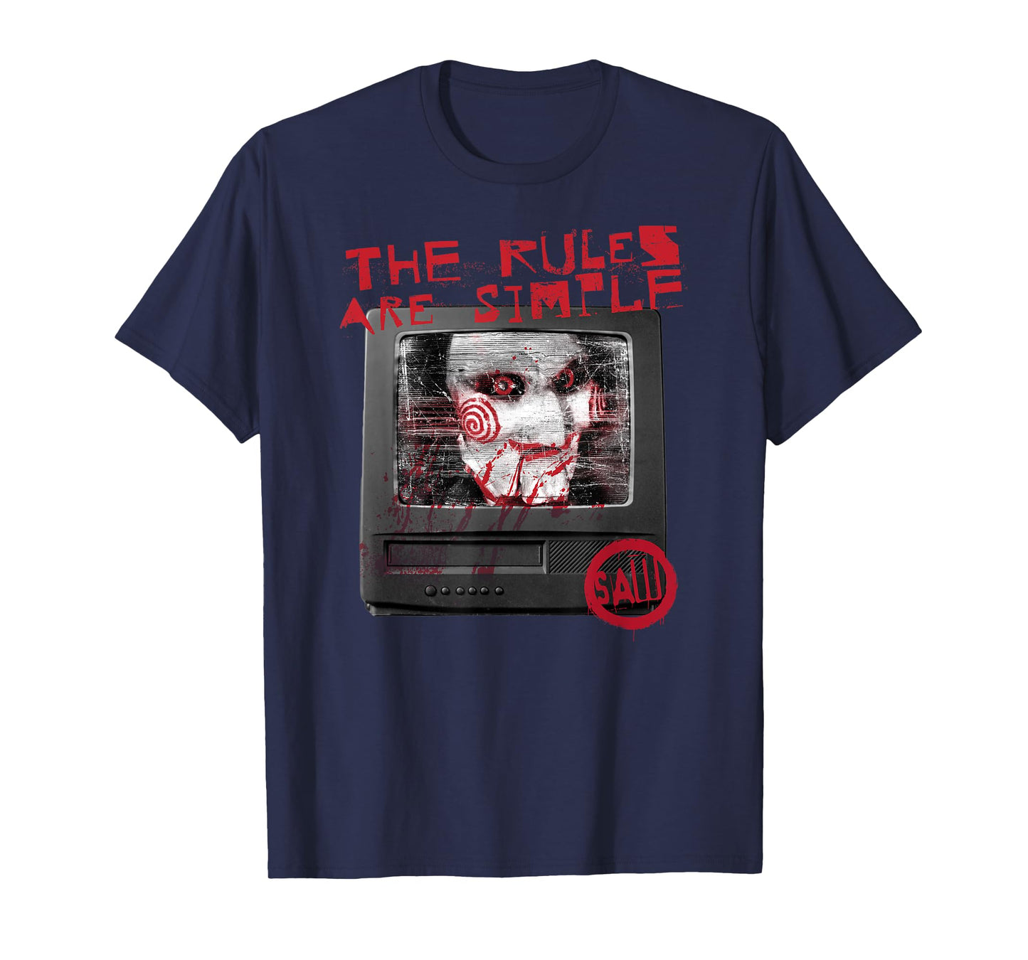 Saw Front and Back Retro TV Tech Jigsaw Horror Movie T-Shirt