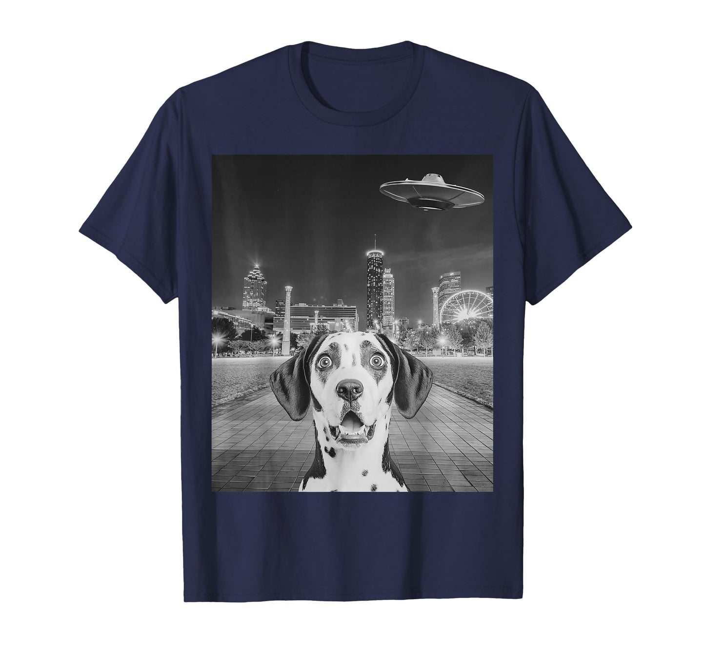 Dog Selfie with Alien UFO Funny Dog Graphic Tee T-Shirt
