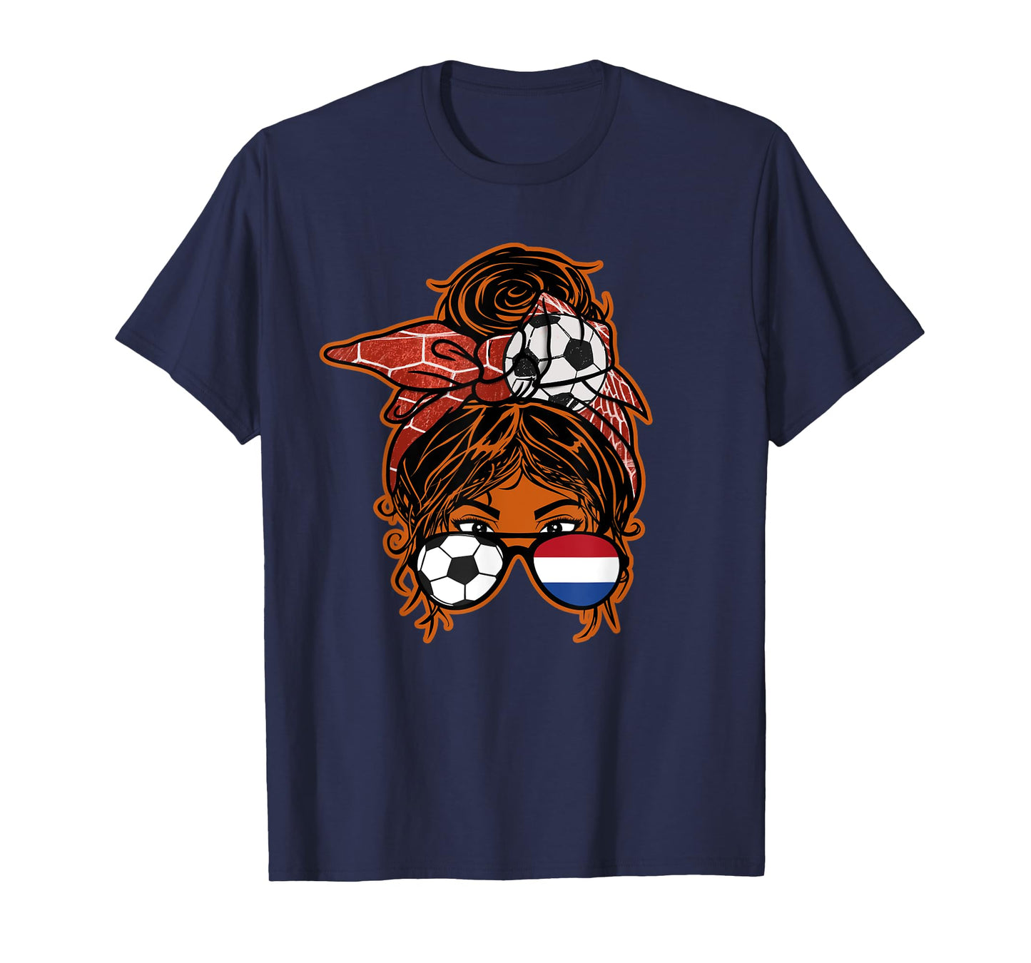 Messy Bun Hair Brown Skin Soccer Girl Netherlands Jersey T-Shirt