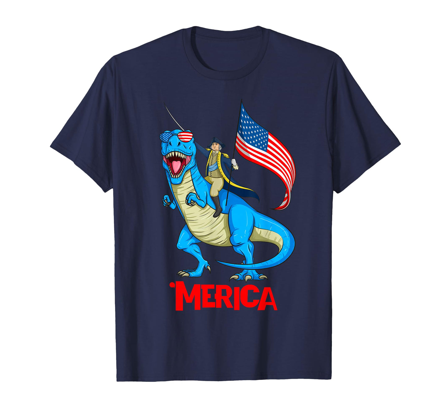 Merica Patriotic TRex Dinosaur George Washington 4th of July T-Shirt