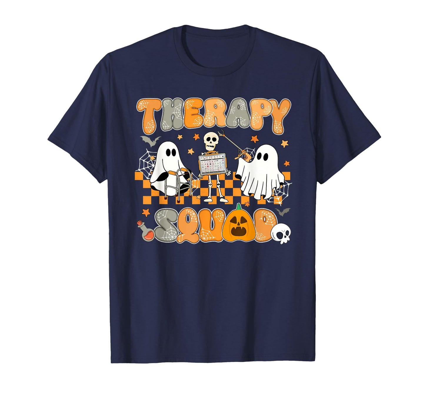 Spooky Season Therapy Squad Skeleton Ghost Halloween T-Shirt