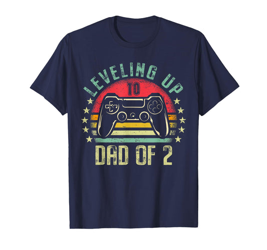 Leveling Up To Dad of 2 Daddy Again Leveled Up Video Gamer T-Shirt