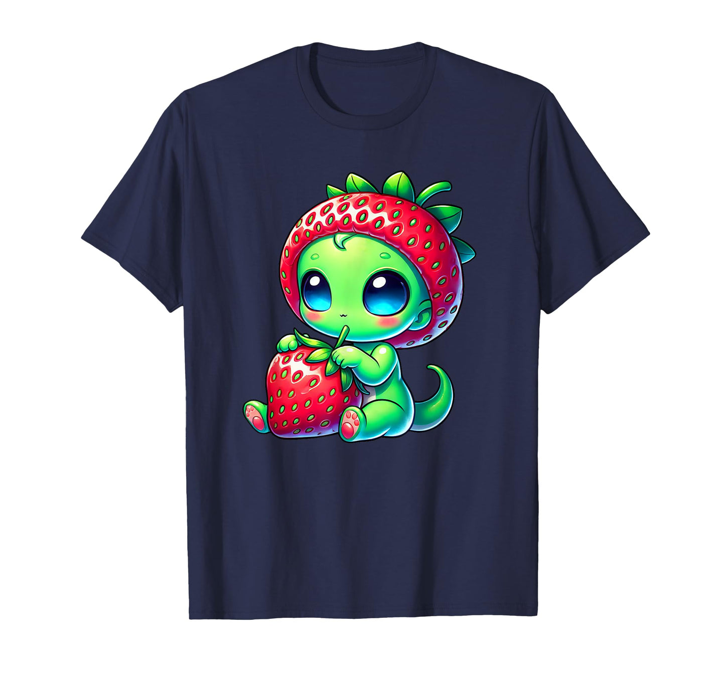Quirky Alien Strawberry Hat Cute Cartoon T-Shirt