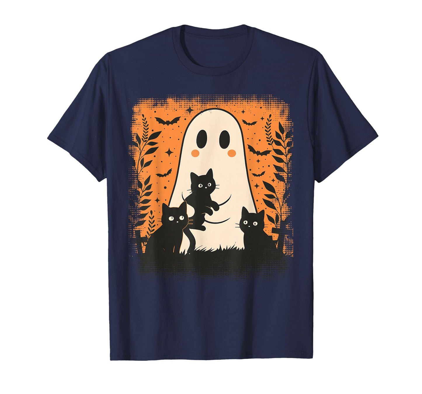 Vintage Halloween Ghost Black Cat Floral Men Women Kids T-Shirt