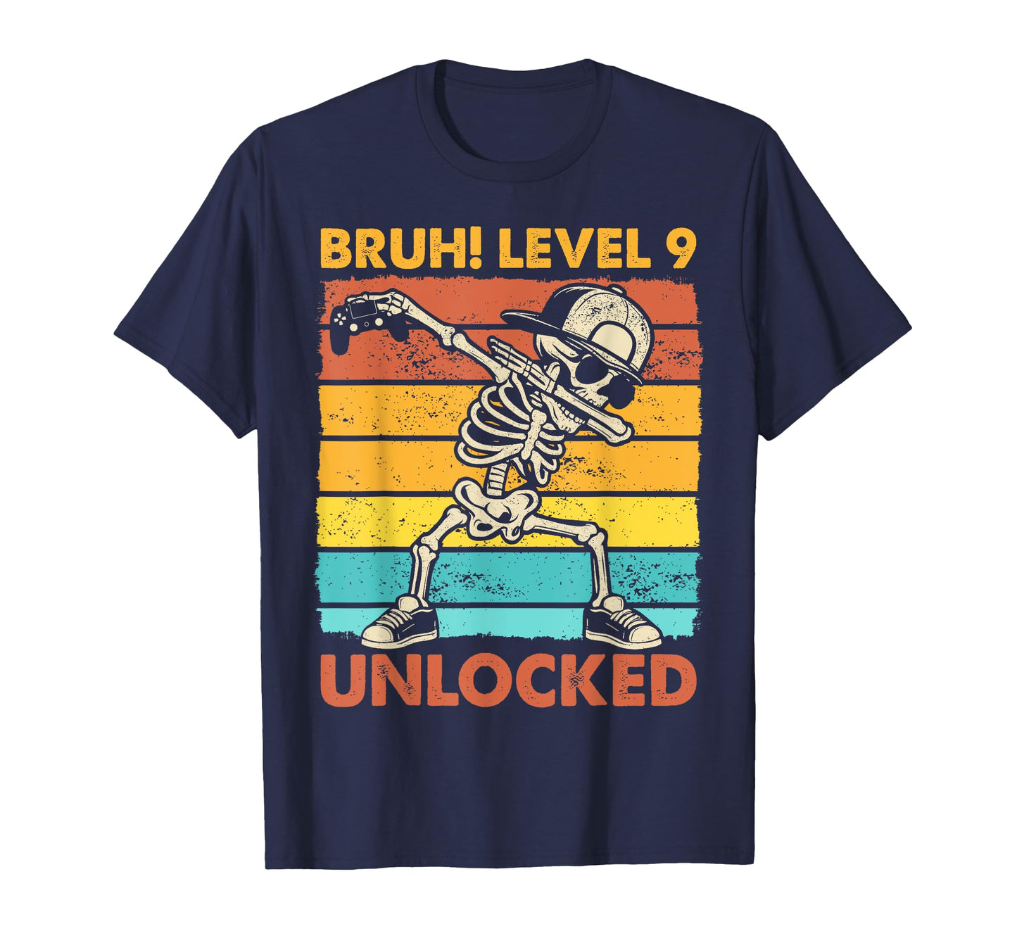 Bruh Level 9 Unlocked Skeleton Gamer 9th Birthday Boy Kids T-Shirt