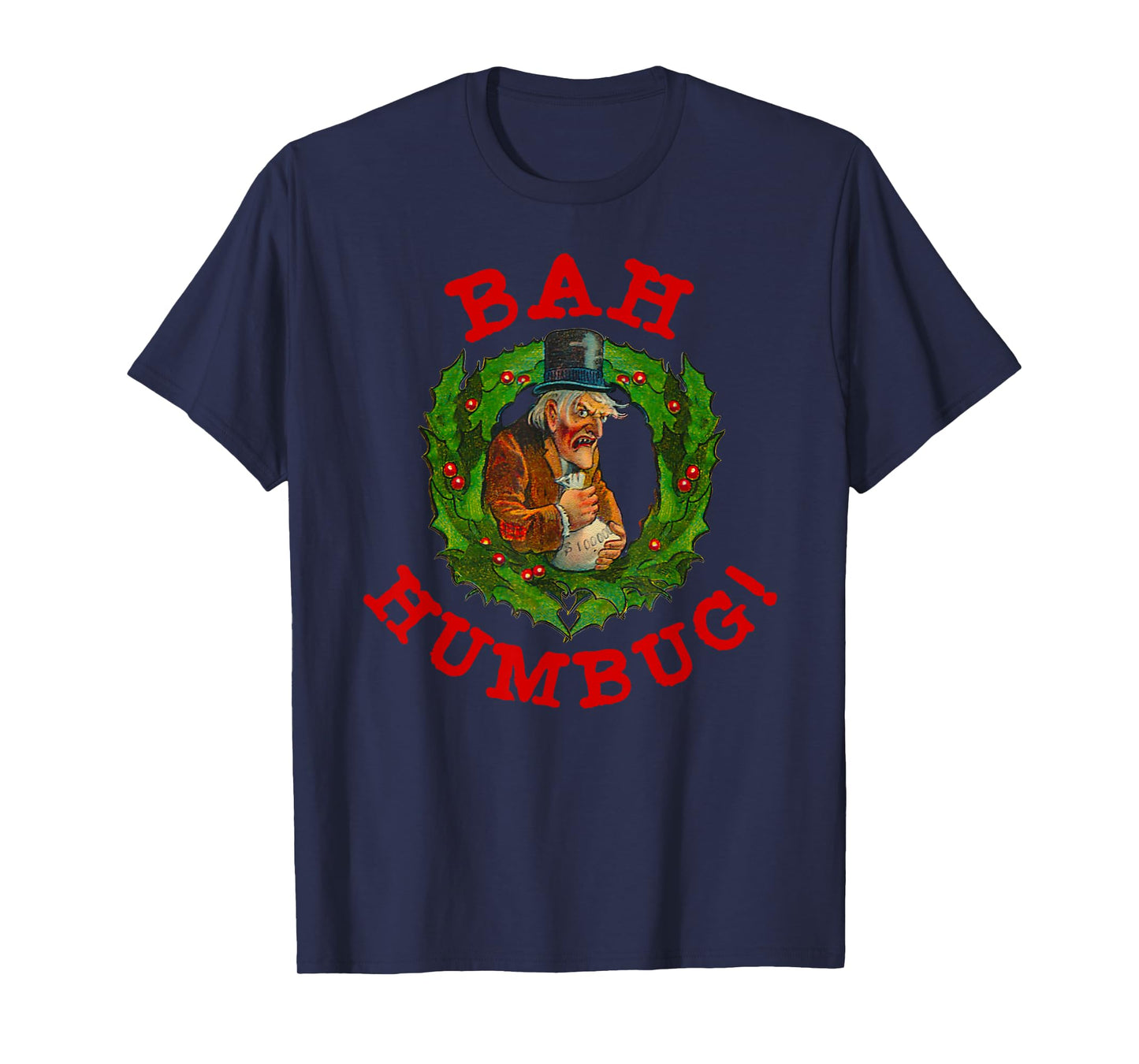 Ugly Christmas Party Scrooge Bah Humbug Christmas Wreath T-Shirt