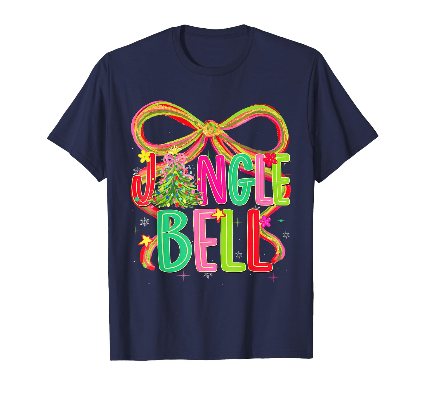 Funny Jingle Bells Coquette Bow Merry Christmas Girl Women T-Shirt