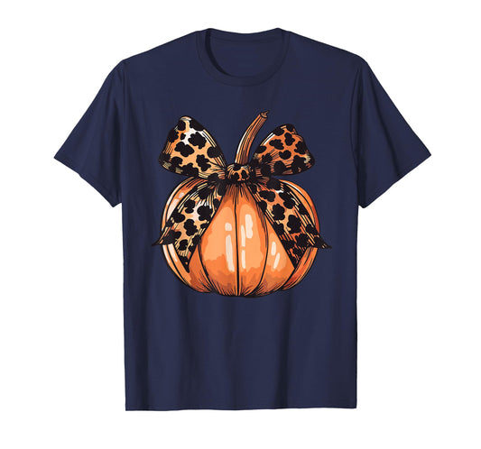 Leopard Coquette Bow Pumpkin Spooky Season Autumn Halloween T-Shirt