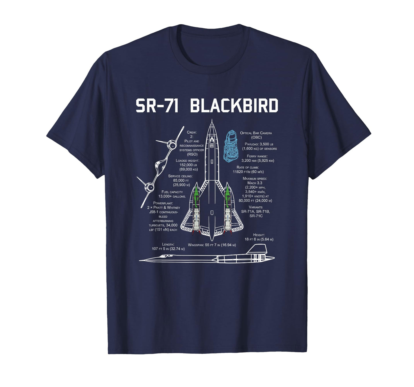 SR-71 Blackbird Specs T Shirt Tshirt Shirt T-Shirt