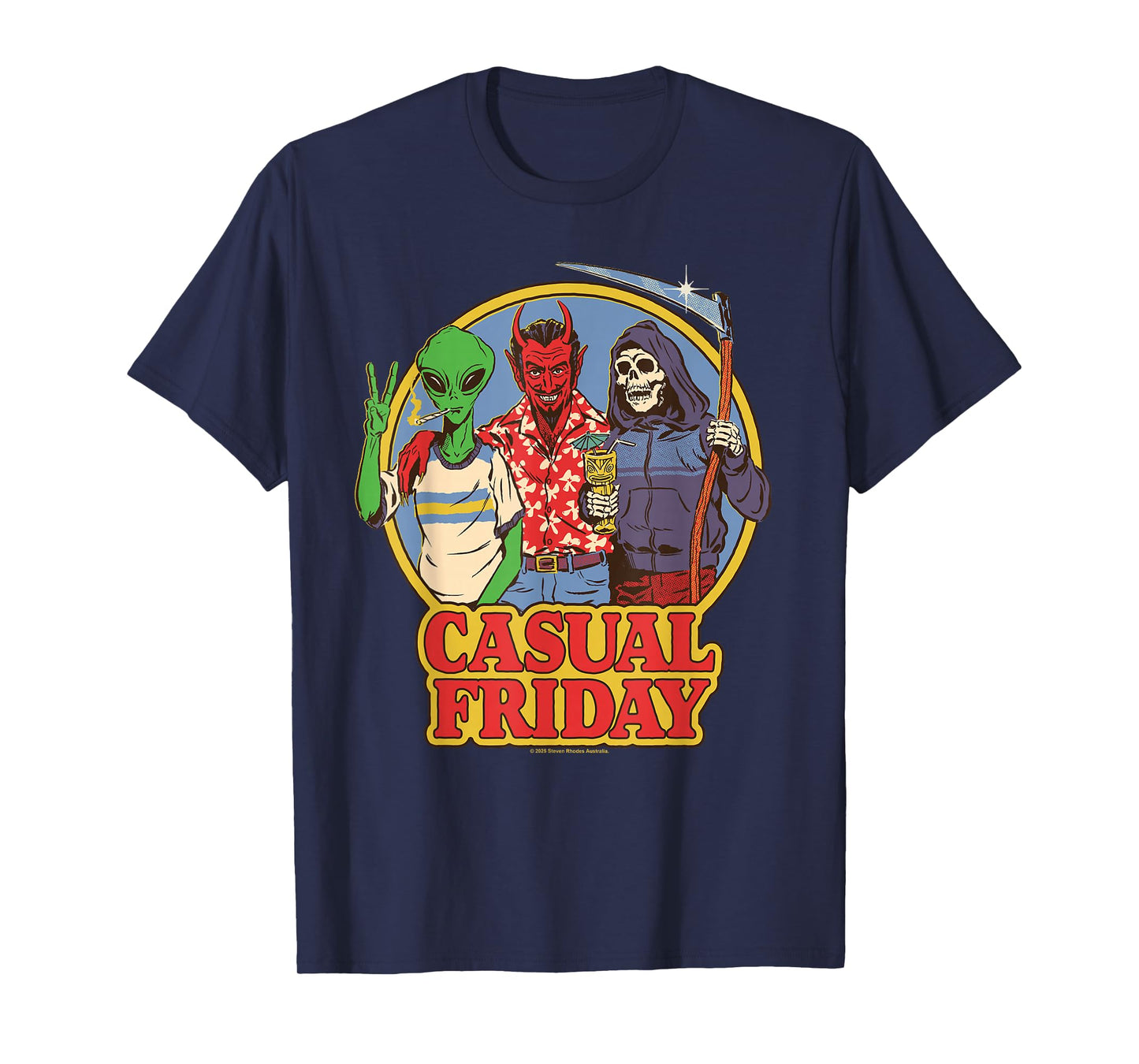 Casual Friday Alien Satan Reaper Retro Funny Adult Humor T-Shirt
