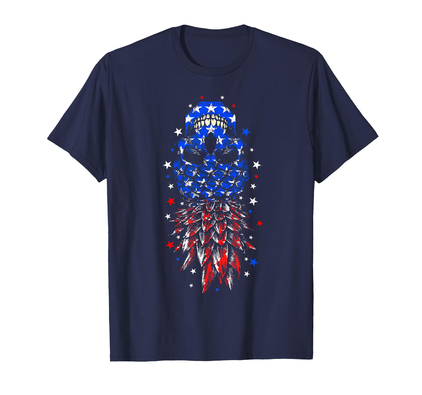 4th of July Skull Pineapple USA Flag Upside Down T-Shirt