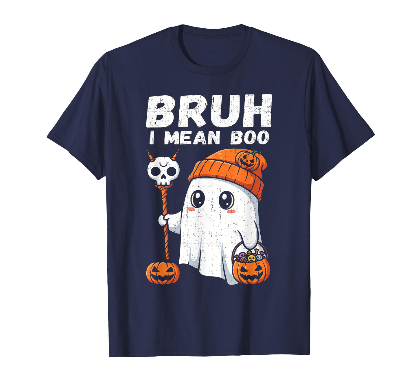 Bruh I Mean Boo Cute Boo Pumpkin Funny Halloween Men Women T-Shirt