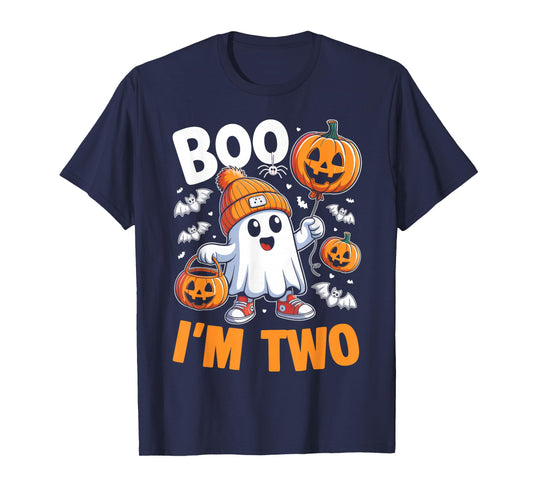 Boo I'm Two Ghost 2nd Birthday Halloween Boy Kids Groovy T-Shirt