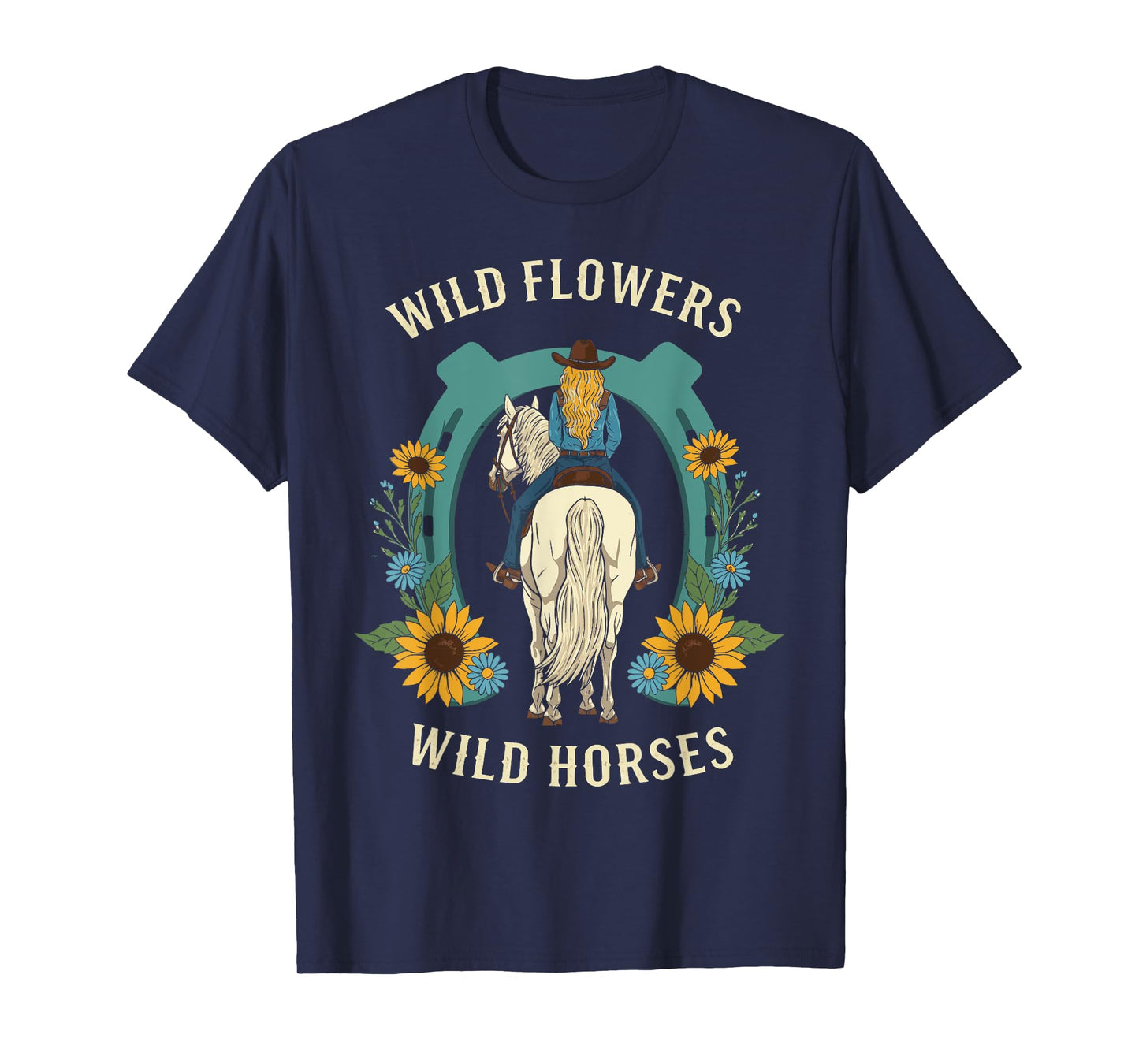 Wild Flowers Wild Horses Retro Rodeo Western Country Cowgirl T-Shirt