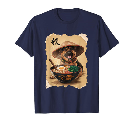 Men Woman Kawaii Eating Ramen Japanese German Shepherd T-Shirt
