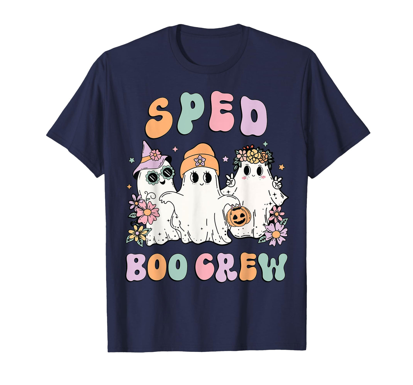 SPED Boo Crew Halloween Floral Ghost Special Ed SPED Teacher T-Shirt for Men Women Kids
