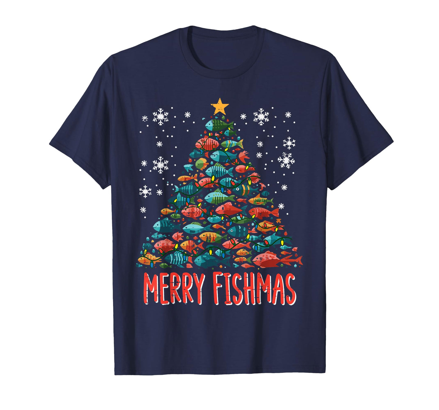 Fish Christmas Tree Merry Fishmas Xmas Boys Kids Men Women T-Shirt