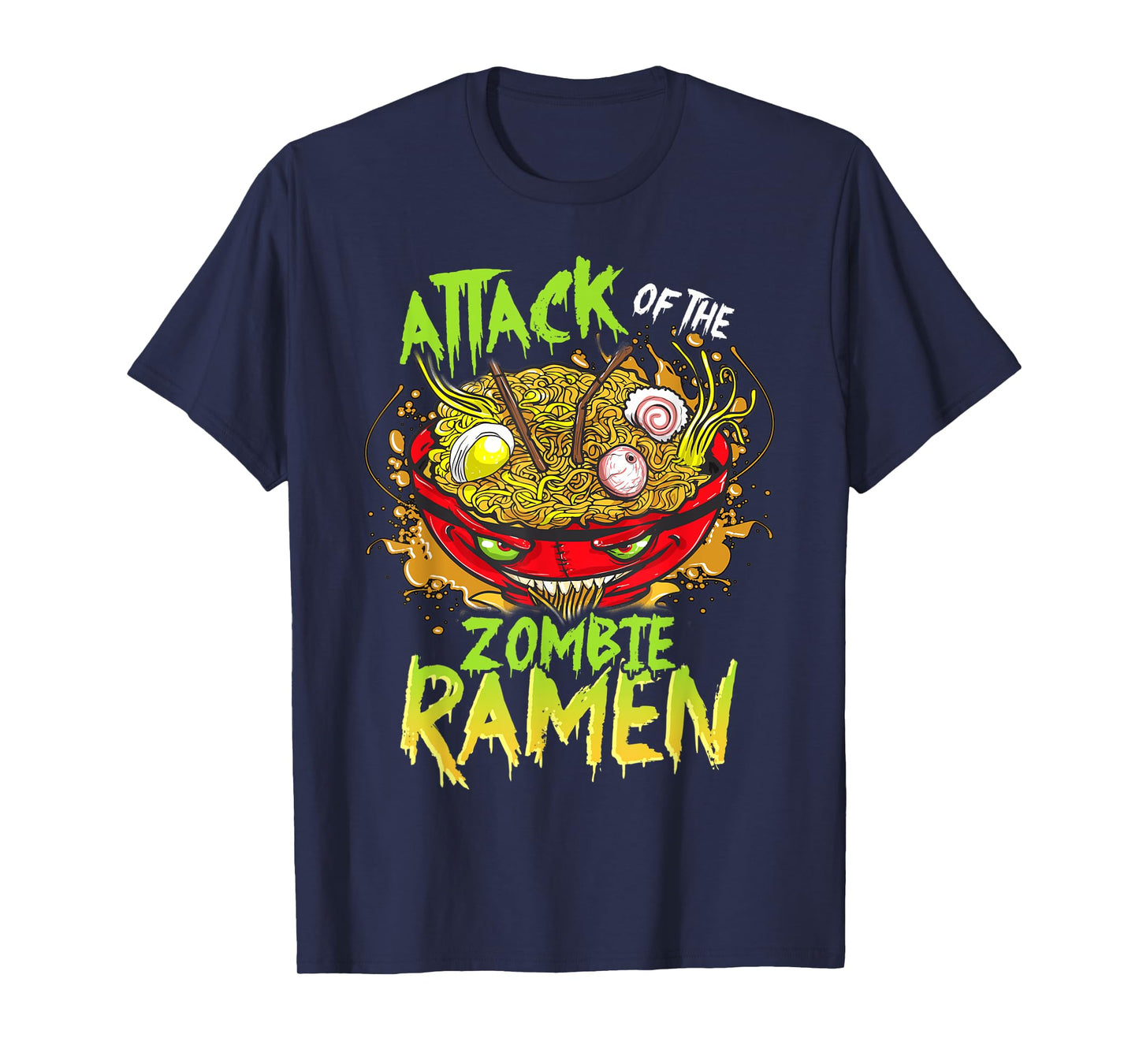 Mens Scary Halloween Zombie Ramen Anime T-Shirt
