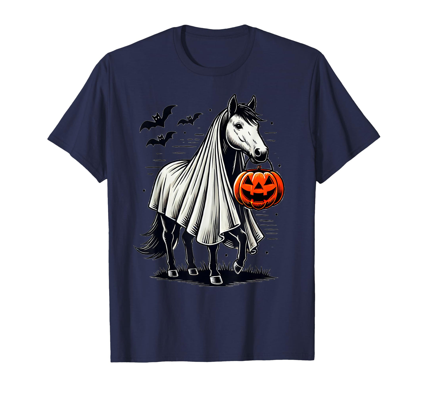 Halloween Horse With Pumpkin Ghost Costume Rider Riding T-Shirt