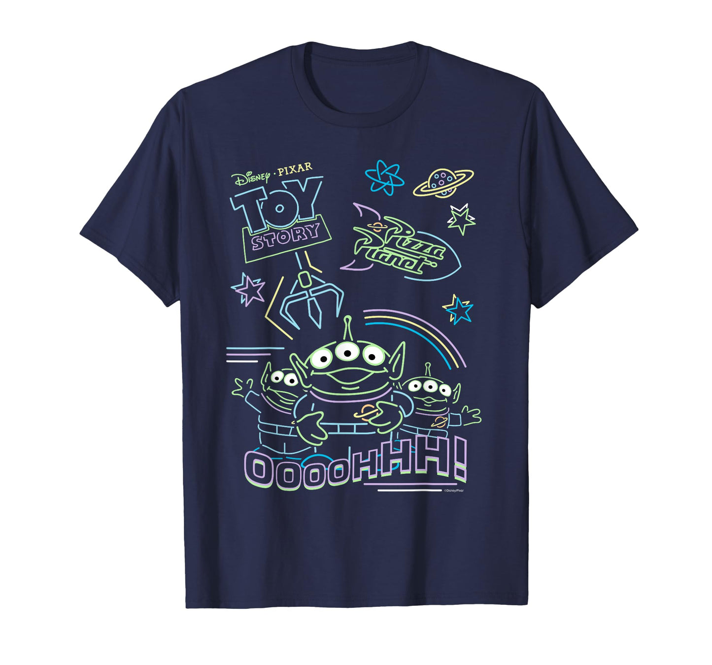 Disney and Pixar’s Toy Story Pizza Planet Aliens Neon T-Shirt