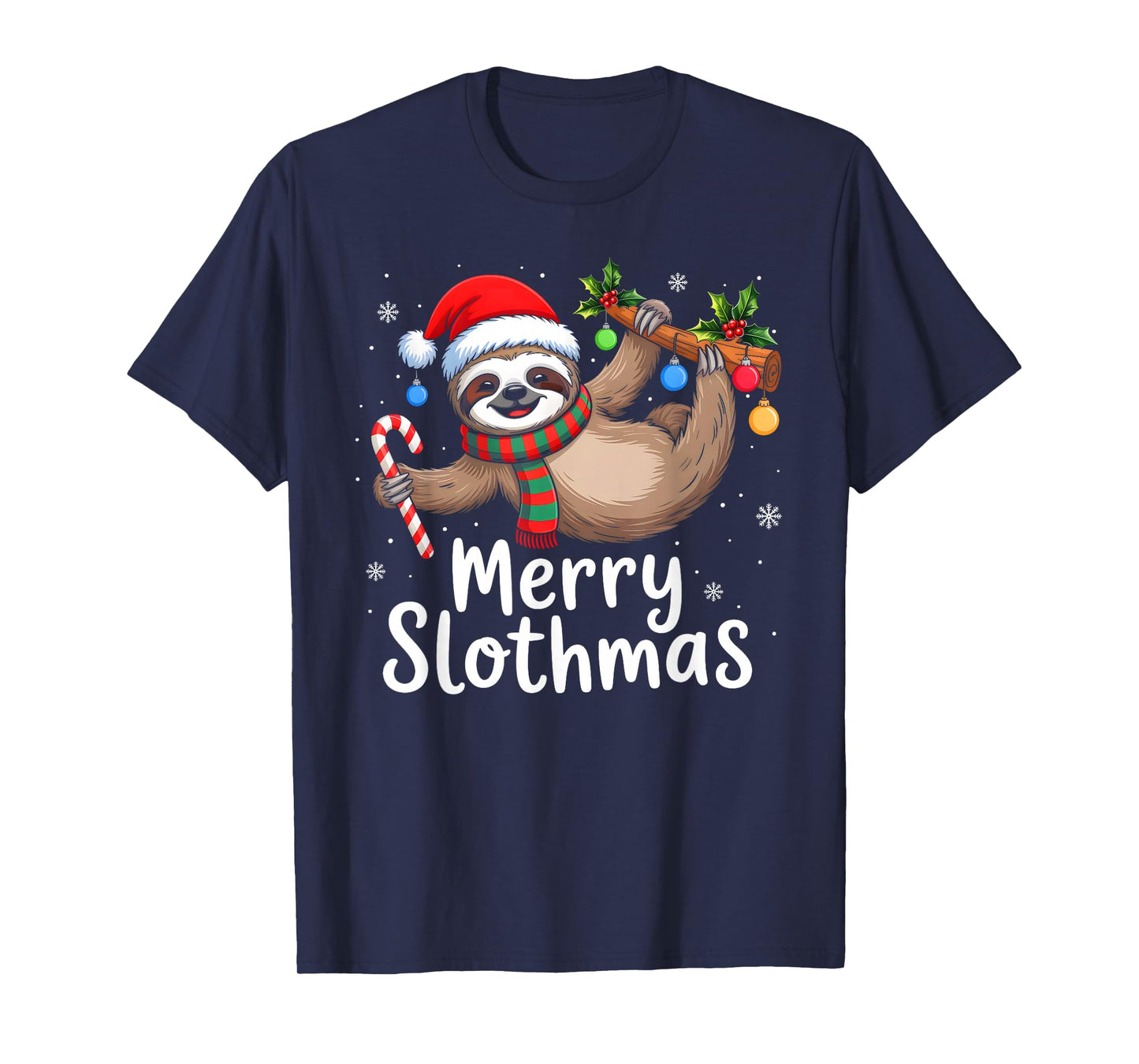 Merry Slothmas Christmas Sloth Santa Hat Xmas Pajamas T-Shirt