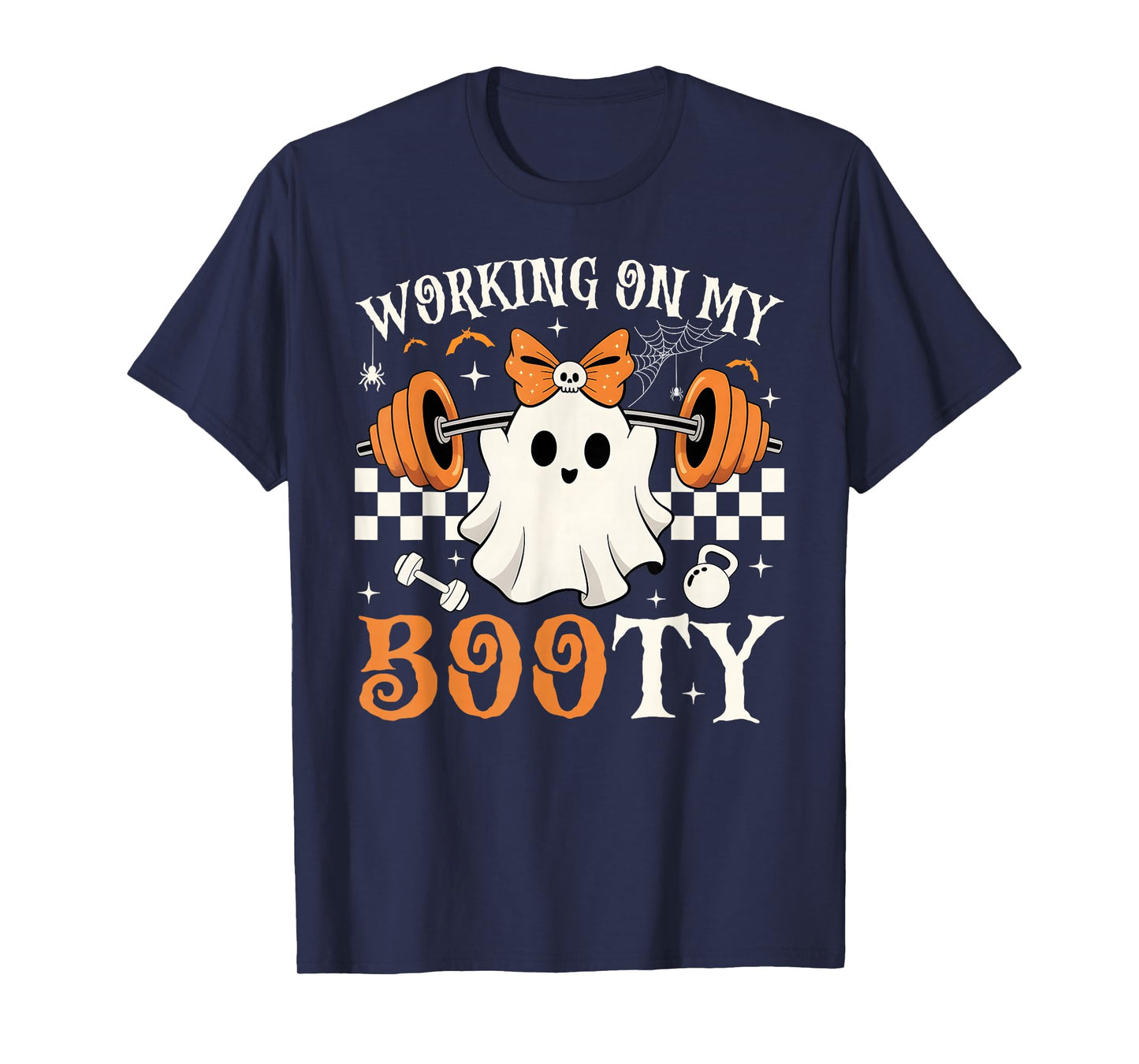 Funny Halloween Working On My Booty Boo-Ty Gym Ghost T-Shirt