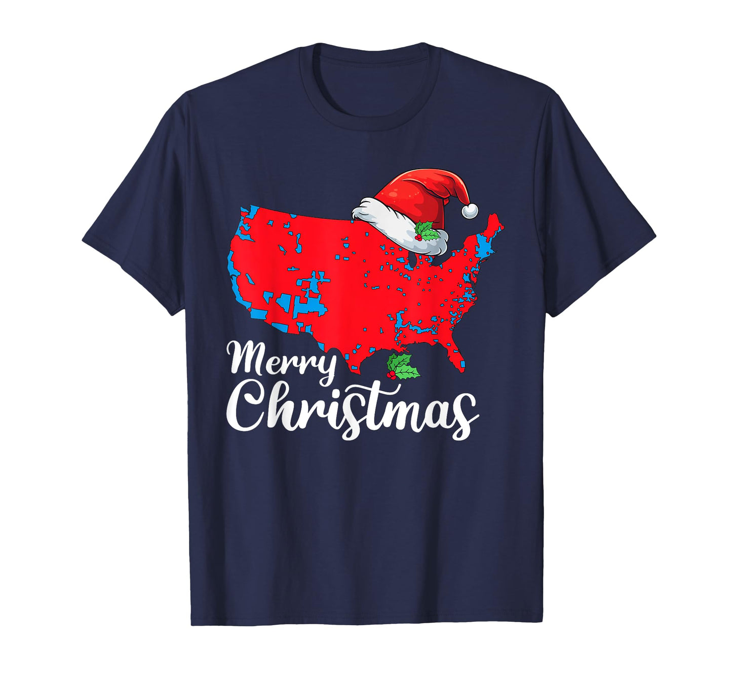 Merry Christmas Trump Patriotic USA Map 2024 Santa Hat Xmas T-Shirt