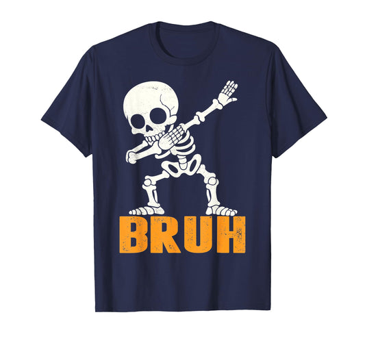 Bruh Dabbing Skeleton Funny Saying Bro Kids Boys Halloween T-Shirt