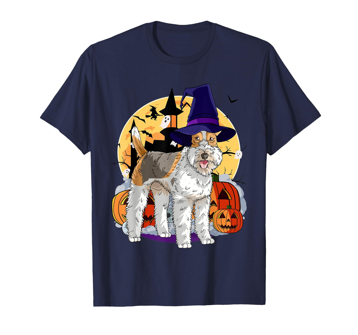 Wire Fox Terrier Cute Dog Halloween Witch Pumpkin T-Shirt