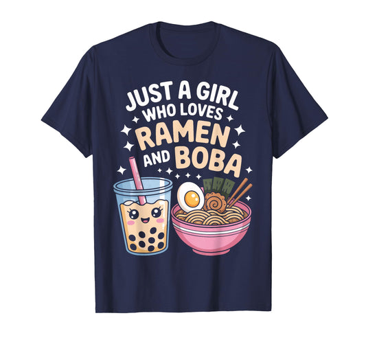Just A Girl Who Loves Ramen And Boba Anime Food Fan T-Shirt