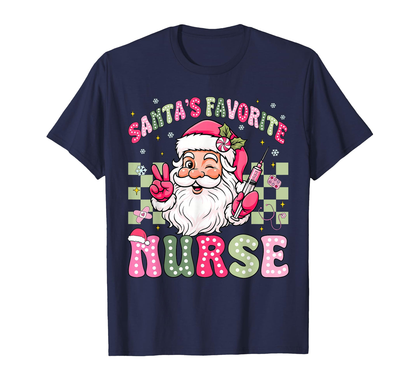Santa's Favorite Nurse Groovy Christmas Teacher Boys Girls T-Shirt