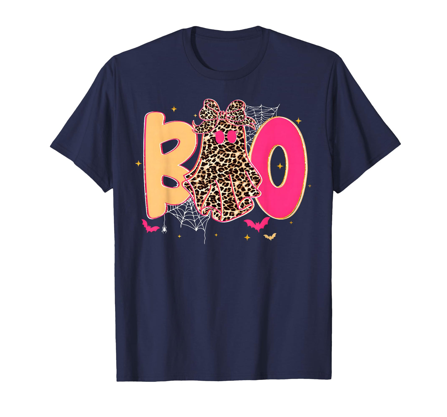 Boo Halloween Leopard Ghost Coquette Bow Spooky Season T-Shirt