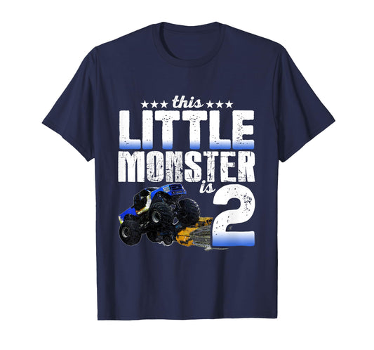 2 Years Old Little Monster Truck Shirt 2nd Birthday Gift Tee T-Shirt