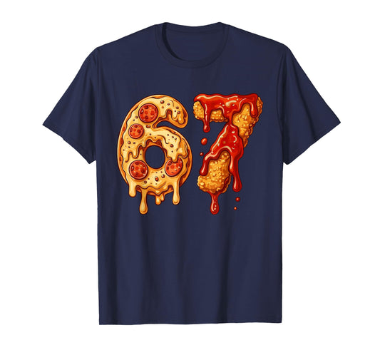 67 Six Seven 6-7 Pizza & Chicken Nugget - Kids Brainrot Meme T-Shirt