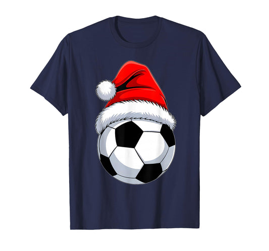 Soccer Christmas Shirt Boys Men Kids Santa Hat Xmas Pajamas T-Shirt