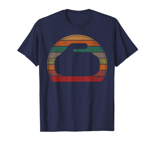 Curling Stone Silhouette Sunset Gift Retro Curler Sport Team T-Shirt