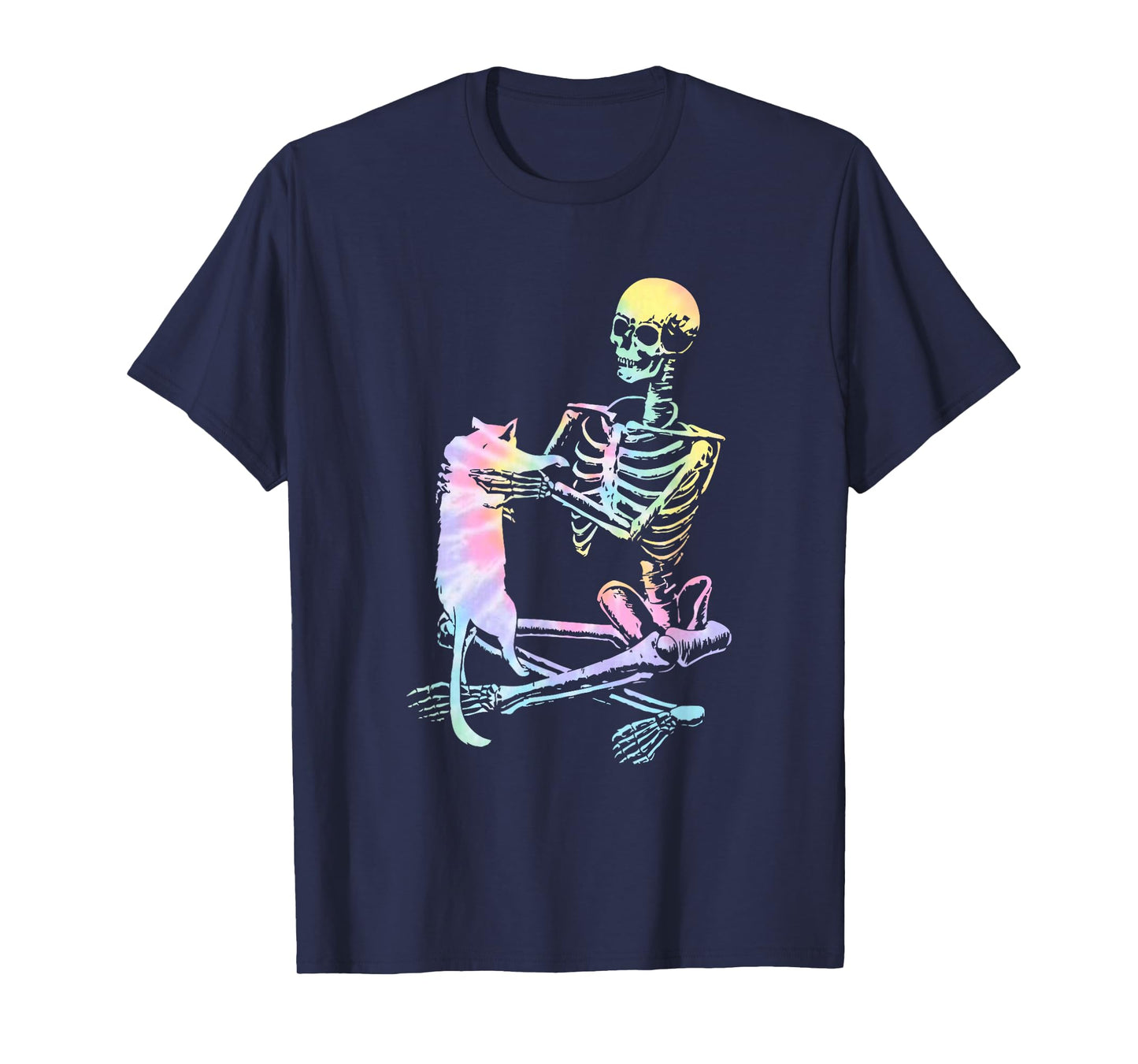 Skeleton Holding A Cat Shirt Lazy Halloween Costume Tie Dye Men Women T-Shirt