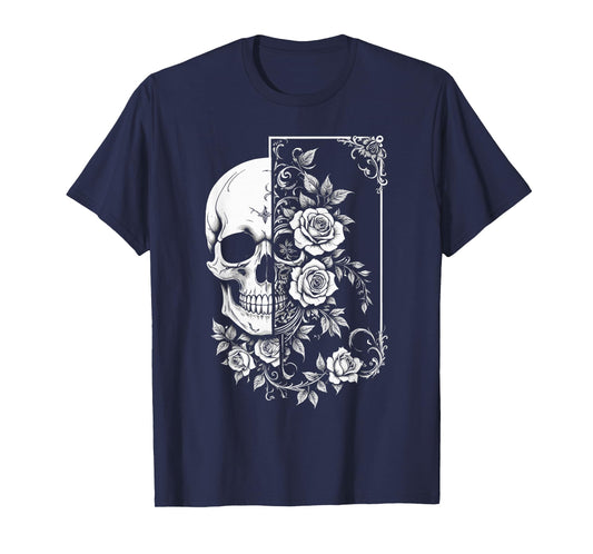 Skull With Flowers Graphic Nature Floral Art Nouveau T-Shirt