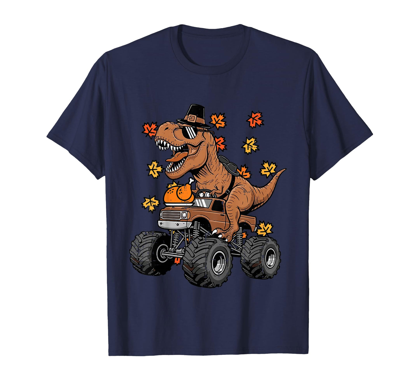 Kids Thanksgiving Dino Monster Truck Fall Trex Boys Kids Toddler T-Shirt