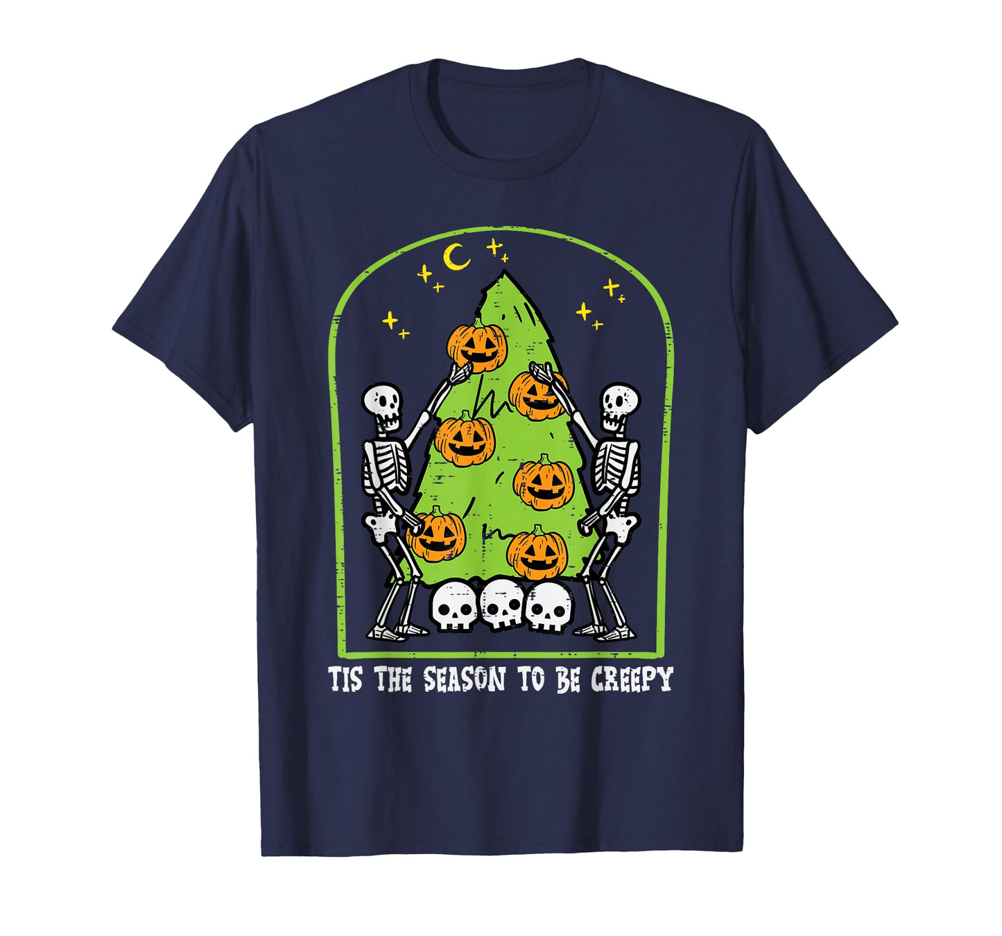 Skeletons Spooky Season Tree Pumpkin Retro VIntage Halloween T-Shirt