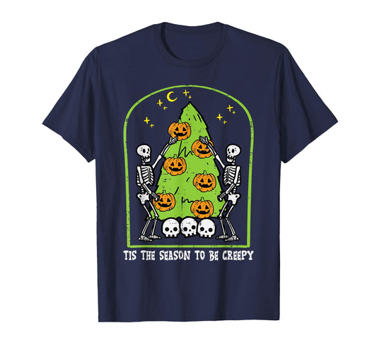 Skeletons Spooky Season Tree Pumpkin Retro VIntage Halloween T-Shirt