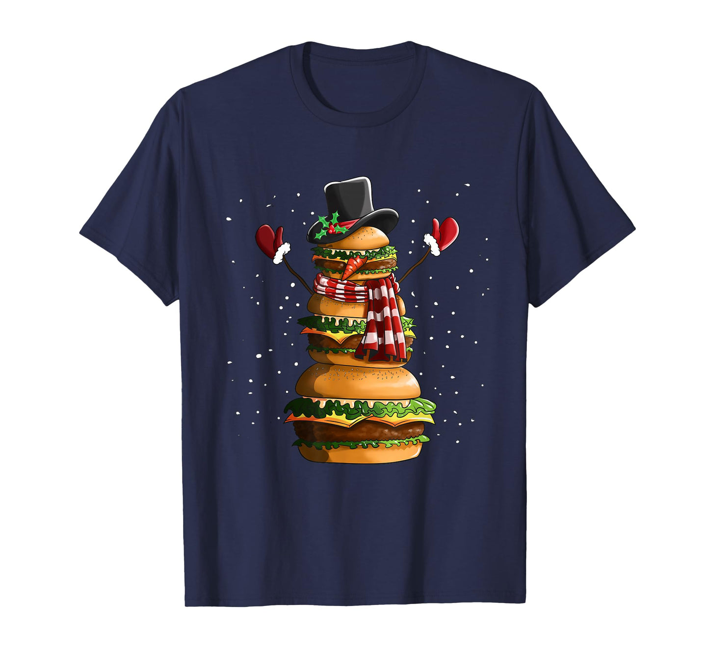 Snowman Made Of Burgers Cheeseburger Fast Food Christmas T-Shirt