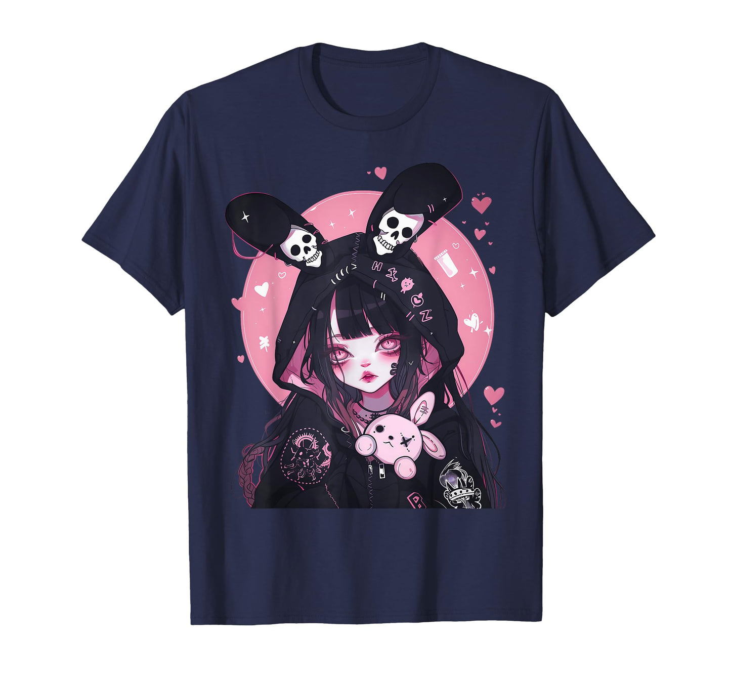 Yami Kawaii Girl in Goth Bunny Hoodie Pastel Emo Creepy T-Shirt