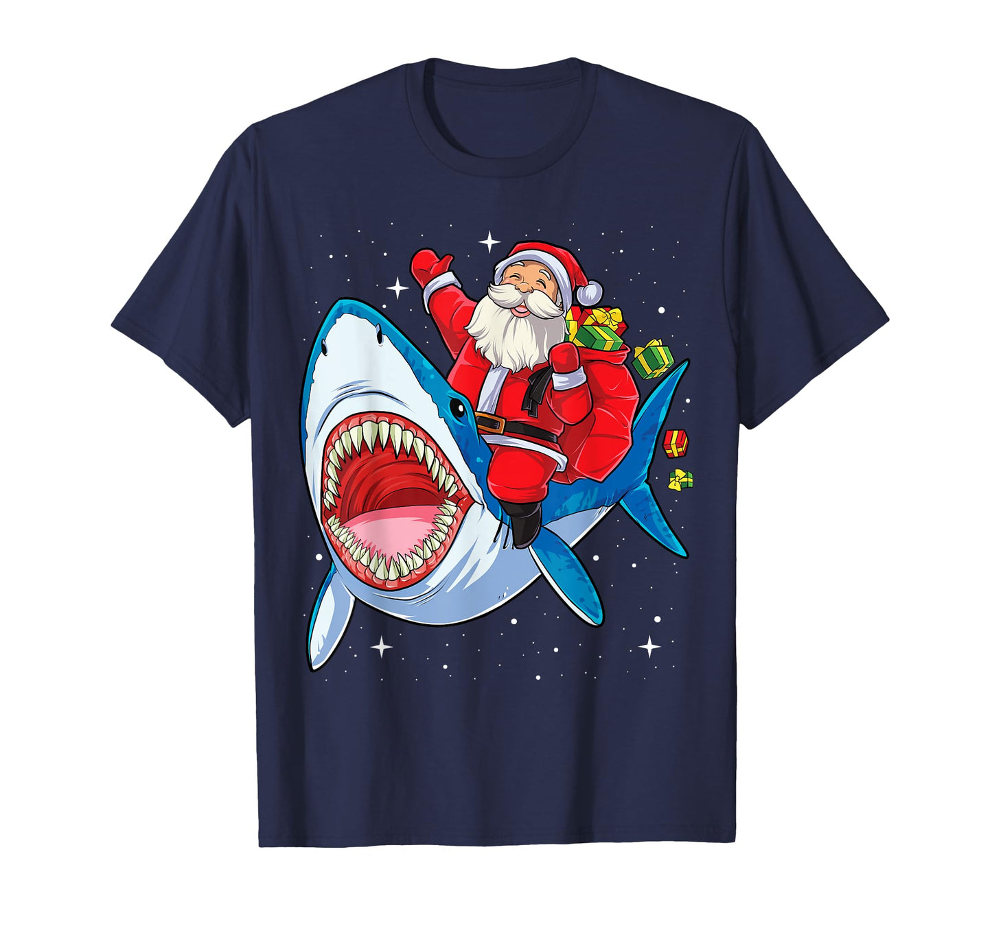 Santa Claus Riding Shark Christmas Boys Merry Sharkmas Xmas T-Shirt